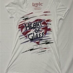 Blondie Heart of Glass Lyrics Graphic Tee White Women's Cut P2P 17-25 S-2x NWOT